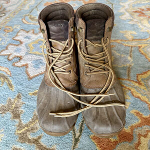 Sperry Men's Brown Waterproof Leather Duck Boots, Round Toe, Size 9 M